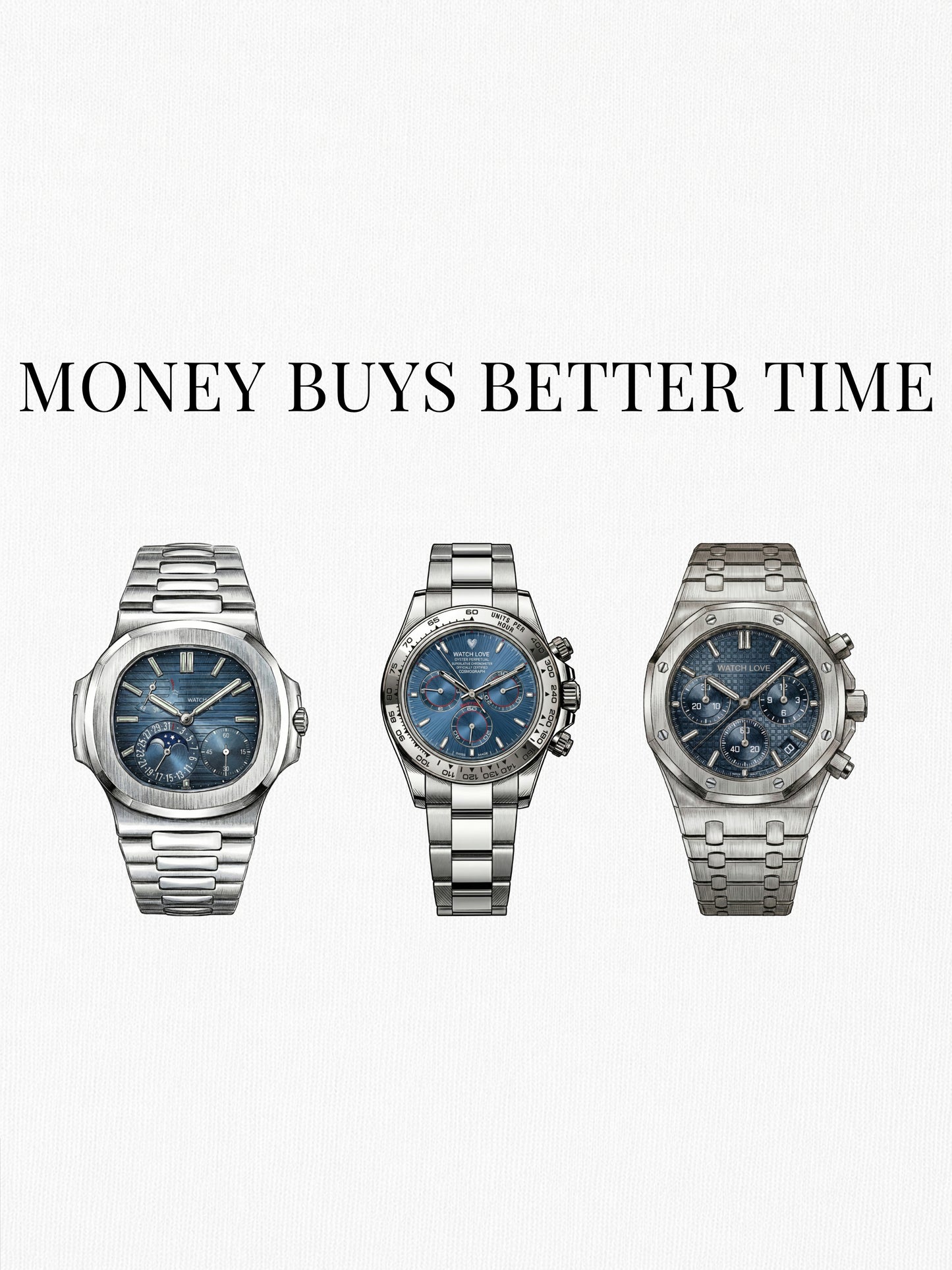 3x Blue Chrono "Money buys better time" T-Shirt