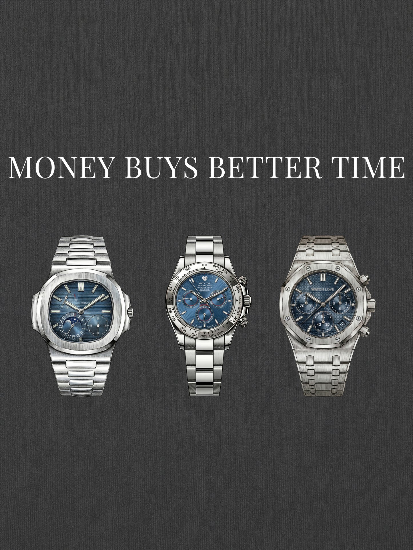 3x Blue Chrono "Money buys better time" T-Shirt - 3 Farben