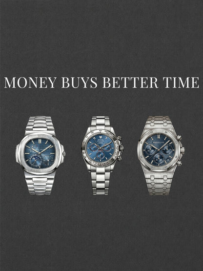 3x Blue Chrono "Money buys better time" T-Shirt - 3 Farben