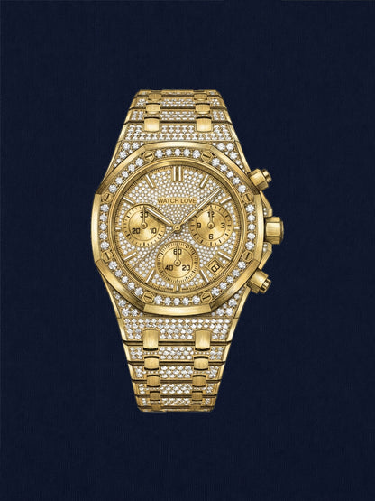 Iced Out Yellow-Gold Chrono Hoodie - 2 Farben
