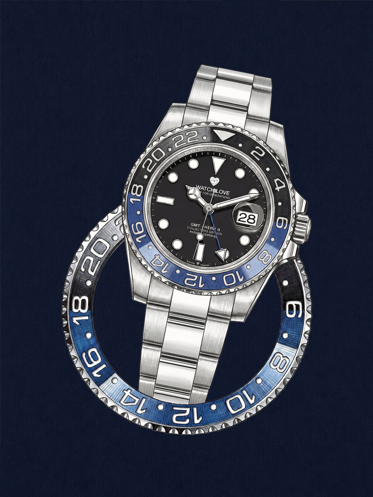 GMT Blue-Black Bezel T-Shirt - 3 Farben