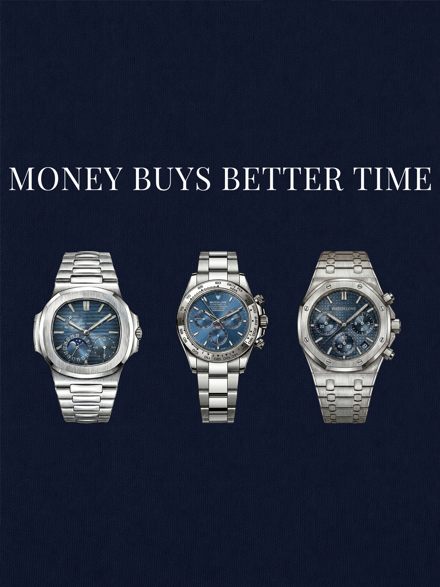 3x Blue Chrono "Money buys better time" T-Shirt - 3 Farben