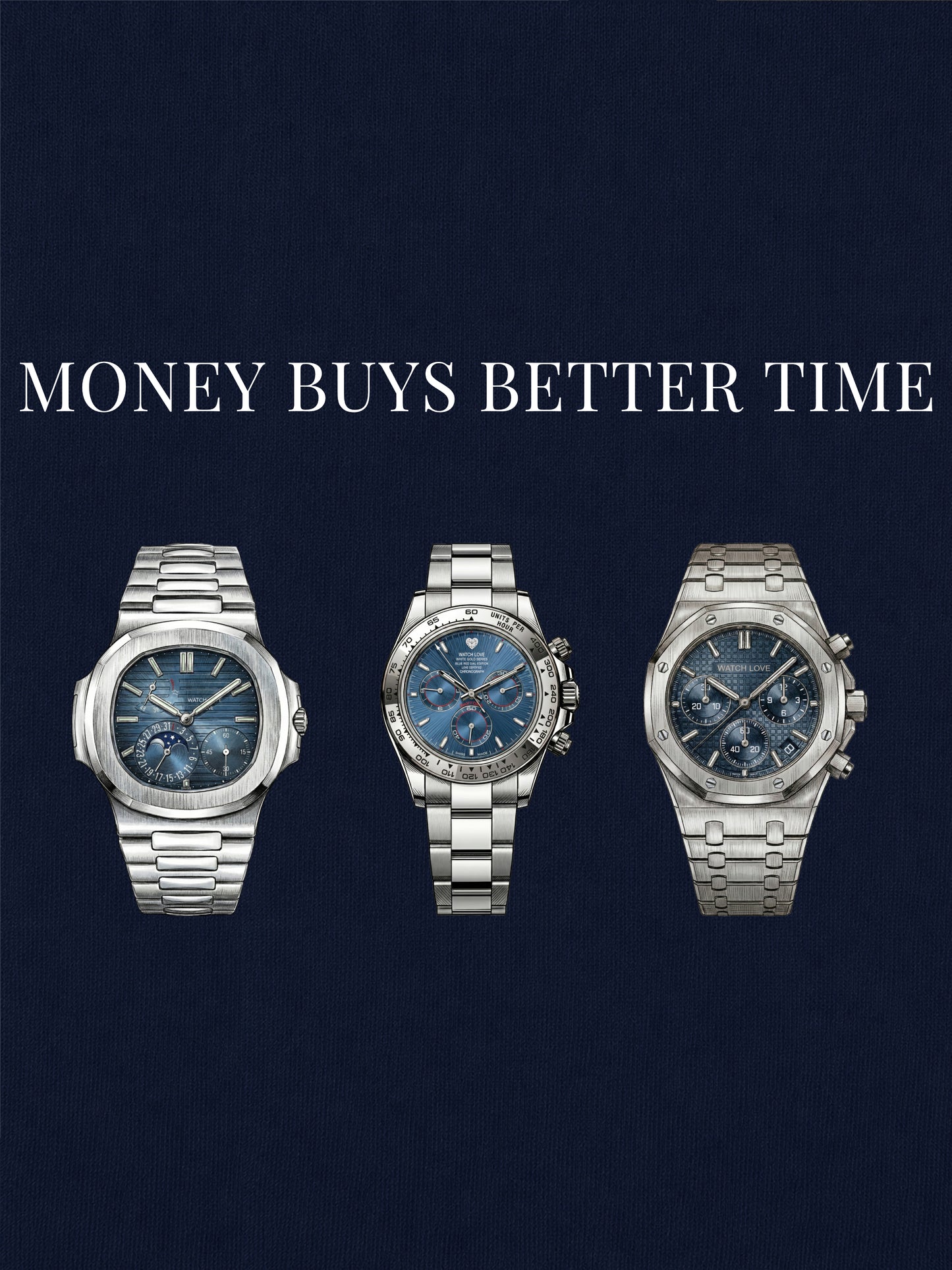 3x Blue Chrono "Money buys better time" T-Shirt - 3 Farben