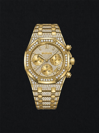 Iced Out Yellow-Gold Chrono Hoodie - 2 Farben