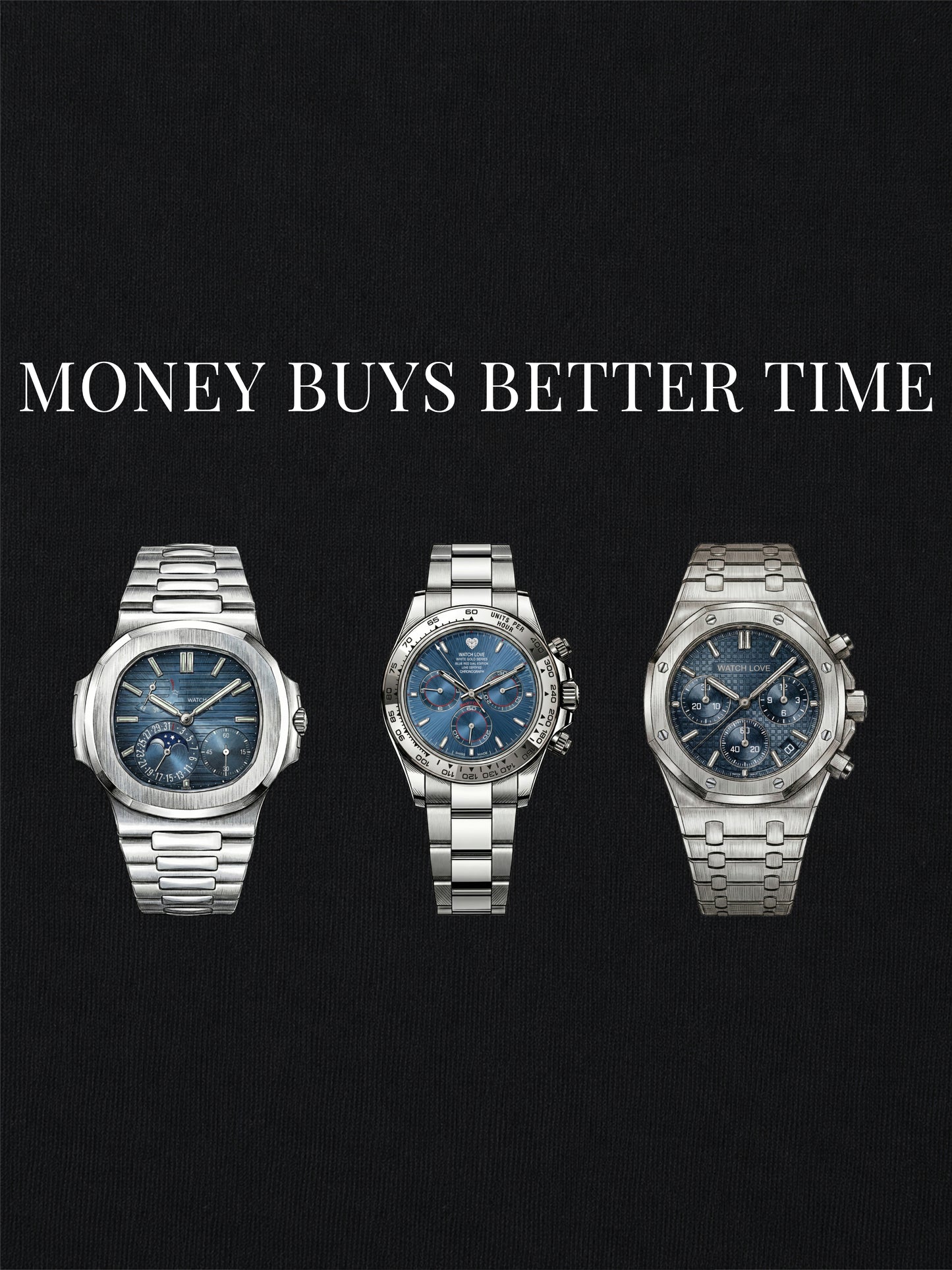 3x Blue Chrono "Money buys better time" T-Shirt - 3 Farben